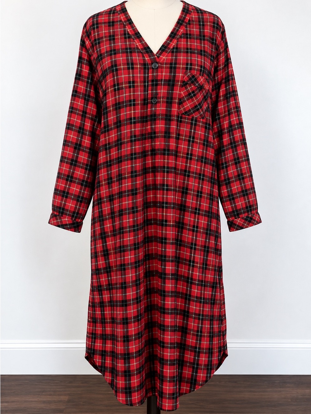 Stafford Women’s Large Plaid 100% Cotton Long Nightshirt - Picture 2 of 6